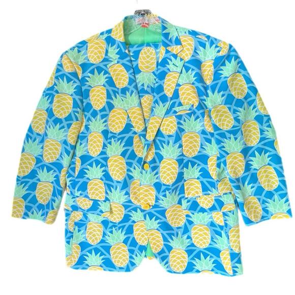 OppoSuits Pineapple Yellow & Blue Patterned Suit - sz 48 - Picture 3 of 11